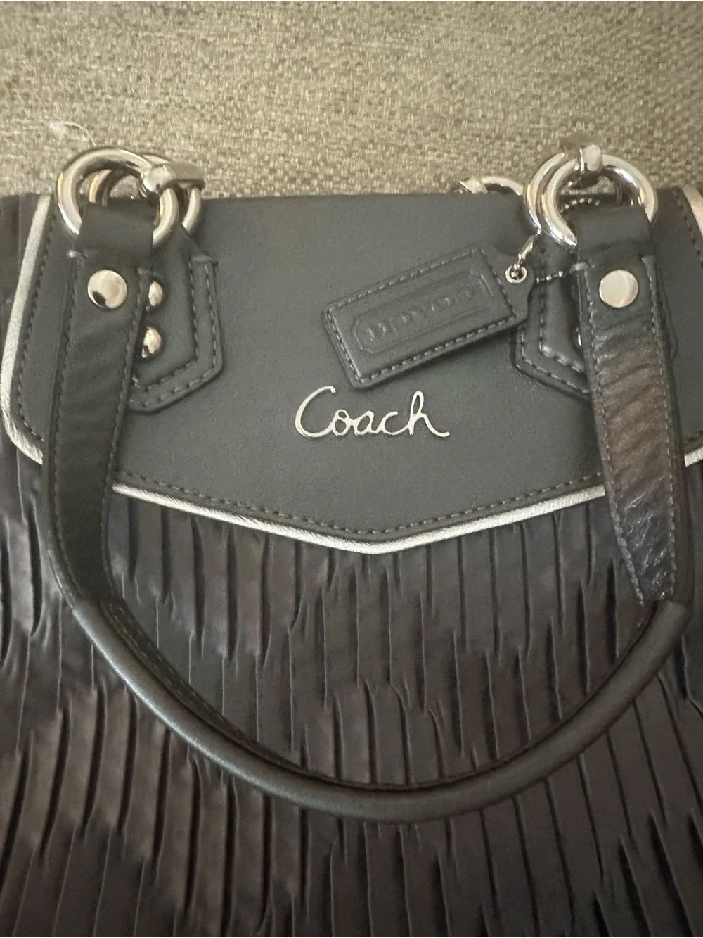 Coach 2012 Ashley F20050 Pleated Patent Trim Tote Bag in Silver Mauve-Pink